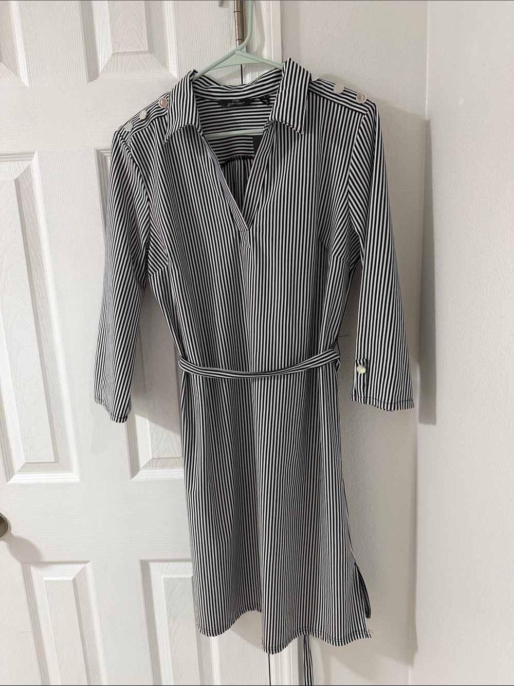 Mlle Gabrielle Black and White Vertical-Stripe Shirt Dress